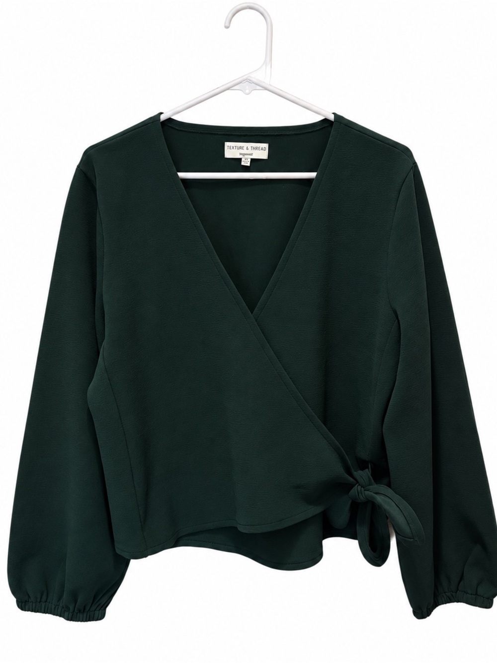 Madewell Texture & Thread Dark Green Wrap Tie Blouse XL Long Sleeve